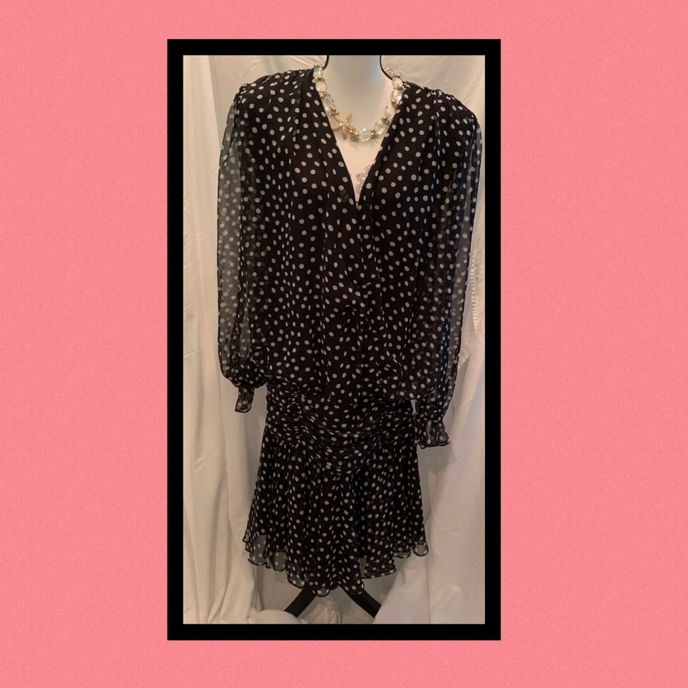 💐Vintage Black White Polka Dot Dress size 12